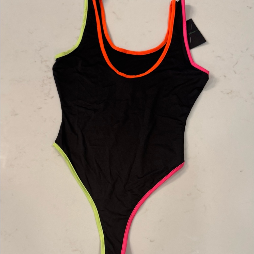 Neon Trim Black Swimsuit